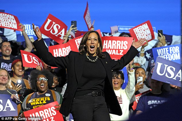 Vice President and Democratic presidential candidate Kamala Harris walks on stage at her campaign rally at the Carrie Blast Furnaces National Historic Landmark outside Pittsburgh