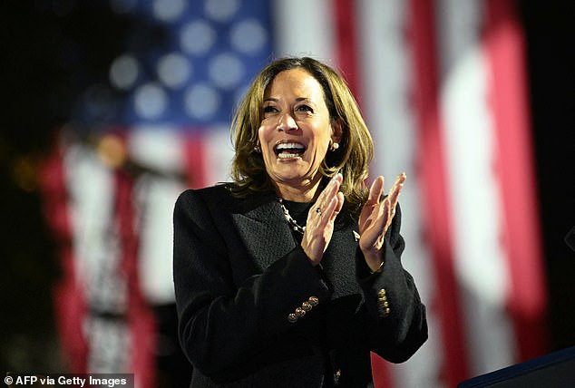 US Vice President and Democratic presidential candidate Kamala Harris arrives to speak during a campaign rally on the Benjamin Franklin Parkway in Philadelphia