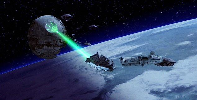 Although it won't be strong enough to blow up a planet like in Star Wars (pictured), the weapon can use its microwave beams to knock out enemy satellites to disrupt communications and navigation