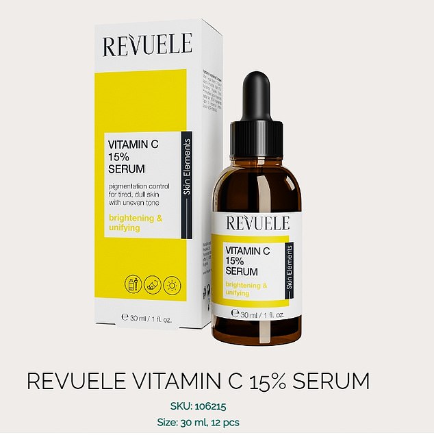 After 12 weeks, participants showed roughly a 32 per cent reduction with vitamin C. Revuele Vitamin C 15 Percent Serum is available online from £3.99