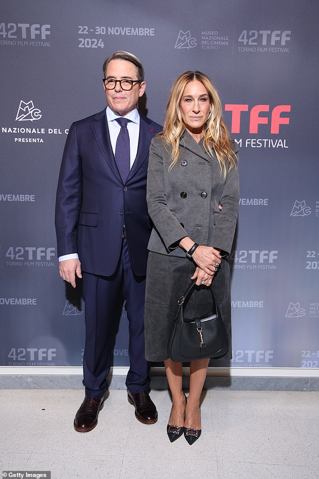 She was joined by her actor husband Matthew Broderick, 62, who cut a dapper figure in a navy suit.