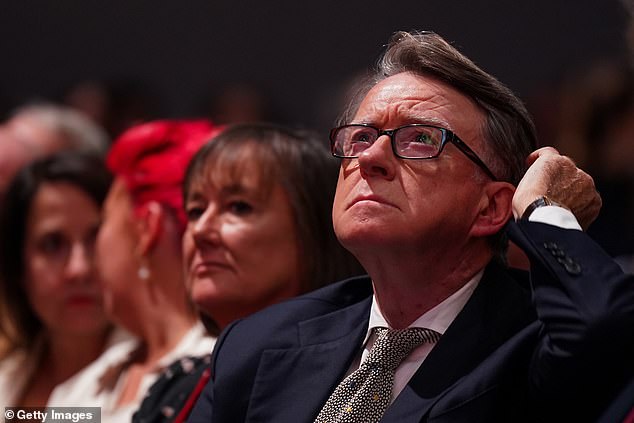 Lord Peter Mandelson listens as Jonathan Reynolds at the Labour Party Conference last year