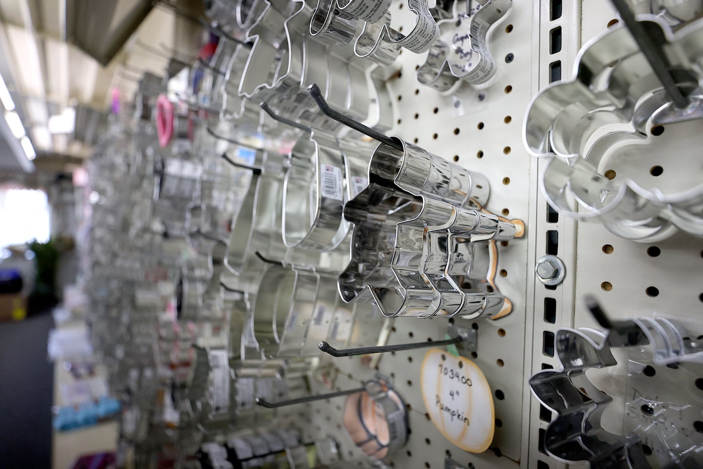 A wall of cookie cutters at Lorraine's in Hanover.