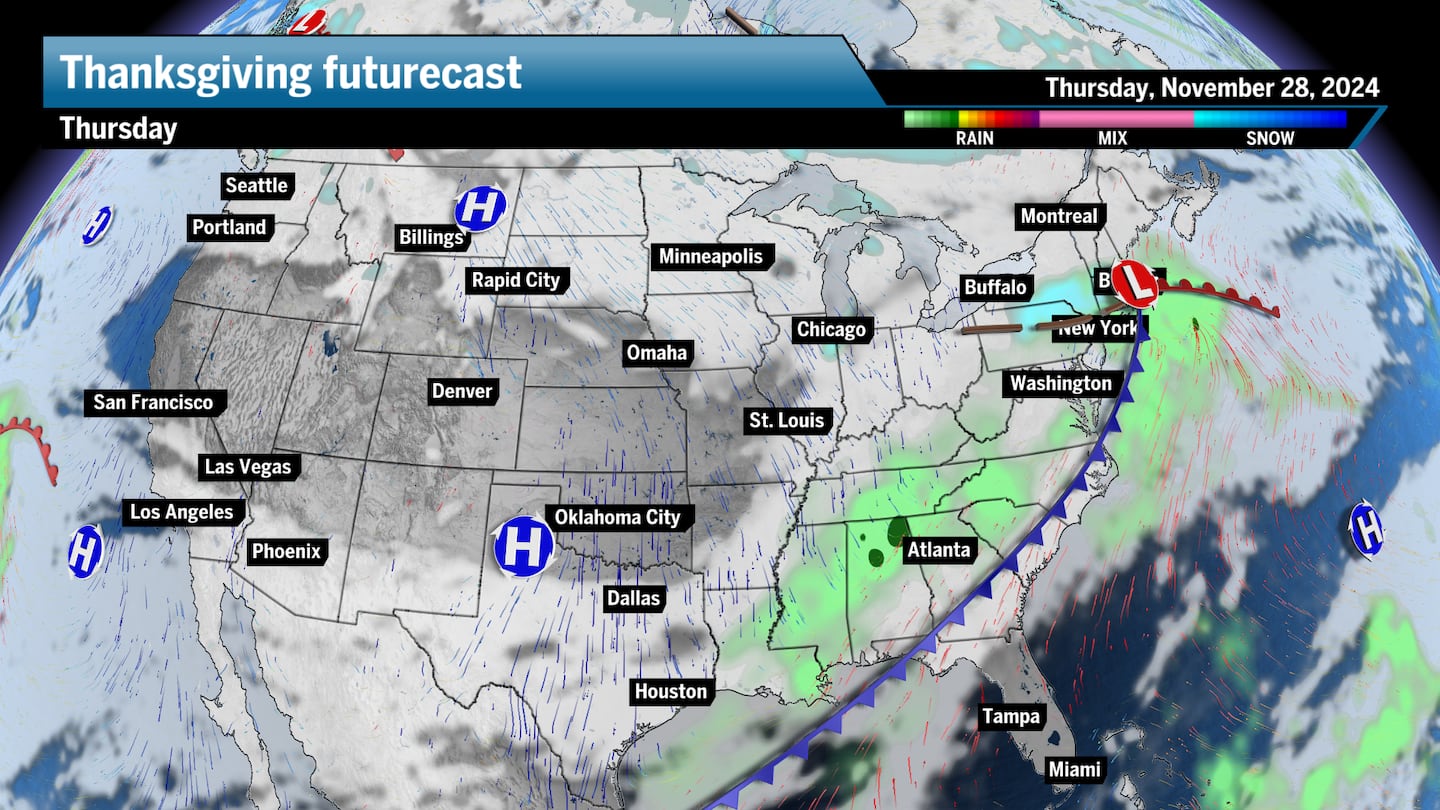 By Thursday, the storm system will progress through the Northeast and bring wet weather across the entire Eastern Seaboard.