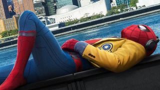 Spider-Man relaxing while listening to music in Spider-Man: Homecoming