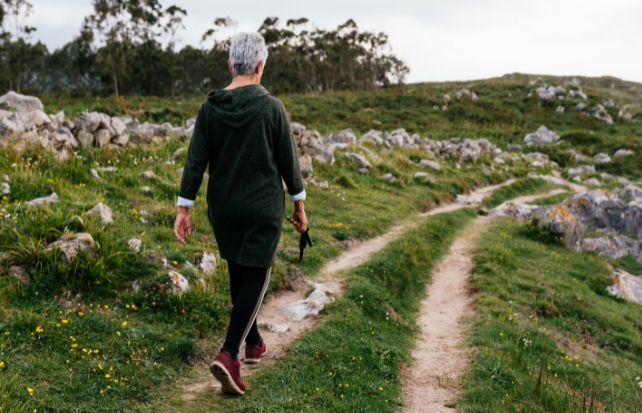 A person walking outdoors