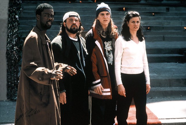 Editorial use only. No book cover usage. Mandatory Credit: Photo by Darren Michaels/Miramax/Kobal/REX/Shutterstock (5882999e) Chris Rock, Kevin Smith, Jason Mewes, Linda Fiorentino Dogma - 1999 Director: Kevin Smith Miramax USA Scene Still