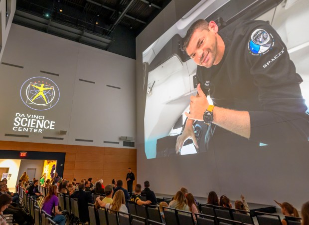 Lehigh Valley entrepreneur, pilot and astronaut Jared Isaacman talks about the Polaris Dawn mission and answers questions Sunday, Nov. 17, 2024, at the Da Vinci Science Center in Allentown. The Sept. trip to space included the first private spacewalk, by Isaacman, among other historic milestones. (April Gamiz/The Morning Call)