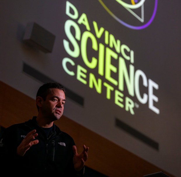 Lehigh Valley entrepreneur, pilot and astronaut Jared Isaacman talks about the Polaris Dawn mission and answers questions Sunday, Nov. 17, 2024, at the Da Vinci Science Center in Allentown. The Sept. trip to space included the first private spacewalk, by Isaacman, among other historic milestones. (April Gamiz/The Morning Call)