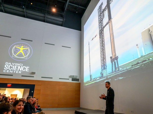 Lehigh Valley entrepreneur, pilot and astronaut Jared Isaacman talks about the Polaris Dawn mission and answers questions Sunday, Nov. 17, 2024, at the Da Vinci Science Center in Allentown. The Sept. trip to space included the first private spacewalk, by Isaacman, among other historic milestones. (April Gamiz/The Morning Call)