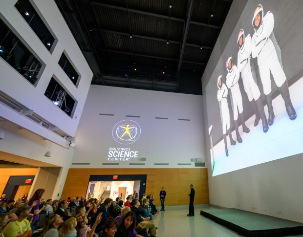 Lehigh Valley entrepreneur, pilot and astronaut Jared Isaacman talks about the Polaris Dawn mission and answers questions Sunday, Nov. 17, 2024, at the Da Vinci Science Center in Allentown. The Sept. trip to space included the first private spacewalk, by Isaacman, among other historic milestones. (April Gamiz/The Morning Call)