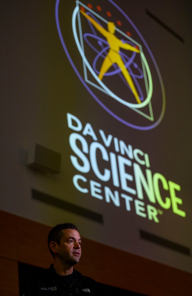 Lehigh Valley entrepreneur, pilot and astronaut Jared Isaacman talks about the Polaris Dawn mission and answers questions Sunday, Nov. 17, 2024, at the Da Vinci Science Center in Allentown. The Sept. trip to space included the first private spacewalk, by Isaacman, among other historic milestones. (April Gamiz/The Morning Call)