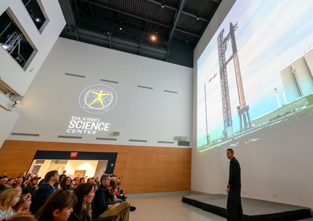 Lehigh Valley entrepreneur, pilot and astronaut Jared Isaacman talks about the Polaris Dawn mission and answers questions Sunday, Nov. 17, 2024, at the Da Vinci Science Center in Allentown. The Sept. trip to space included the first private spacewalk, by Isaacman, among other historic milestones. (April Gamiz/The Morning Call)