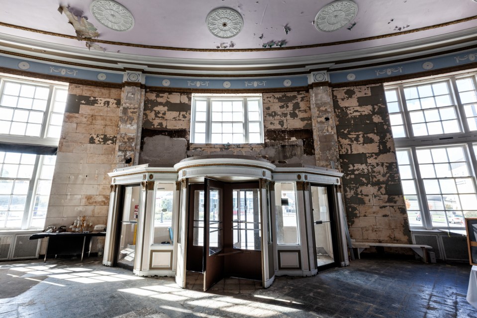 Chandeliers would have hung from the ceilings by the grand entrance to the hotel