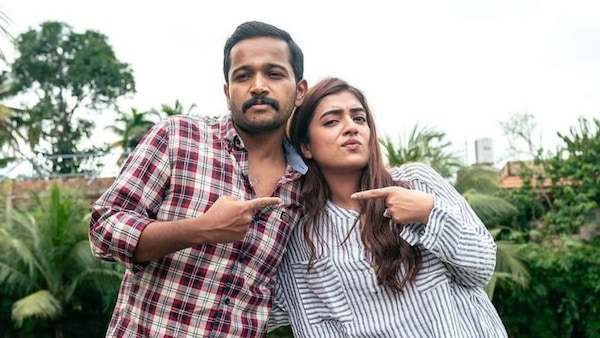 Basil Joseph and Nazriya Nazim on the sets of Sookshadarshini