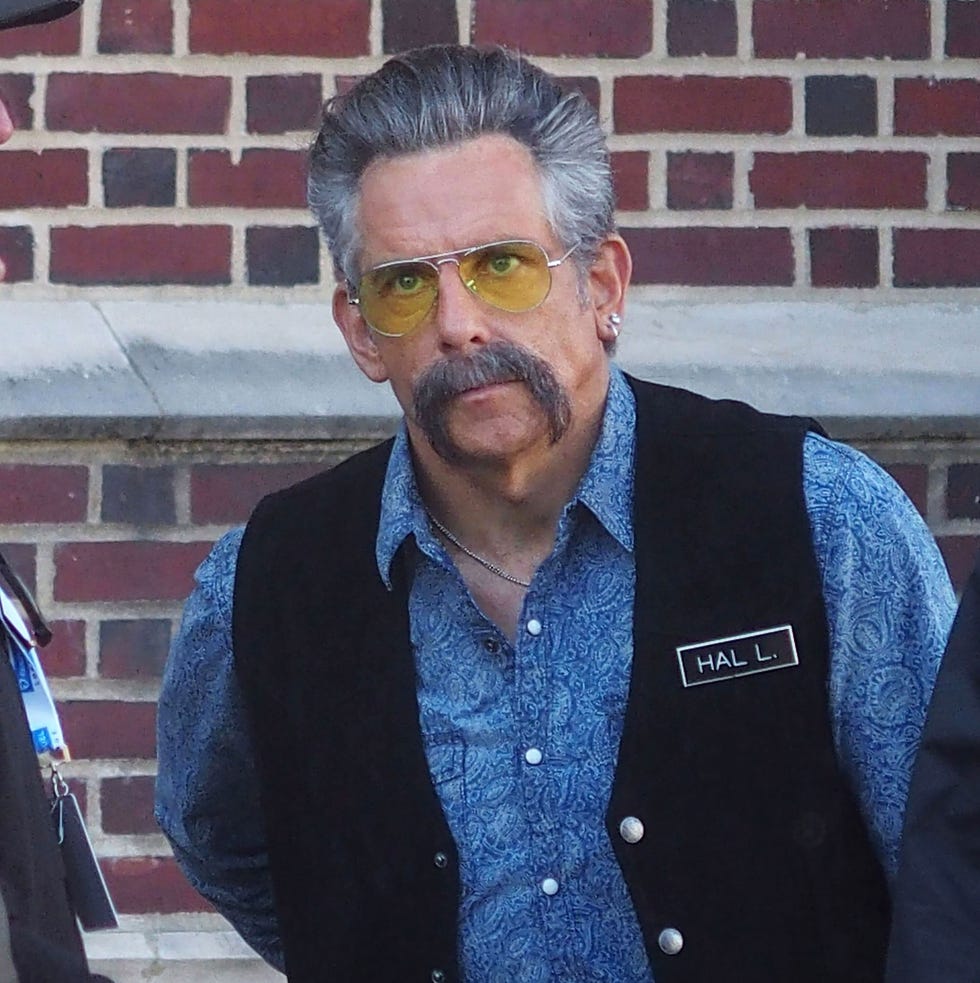 ben stiller with a mustache filming for happy gilmore 2