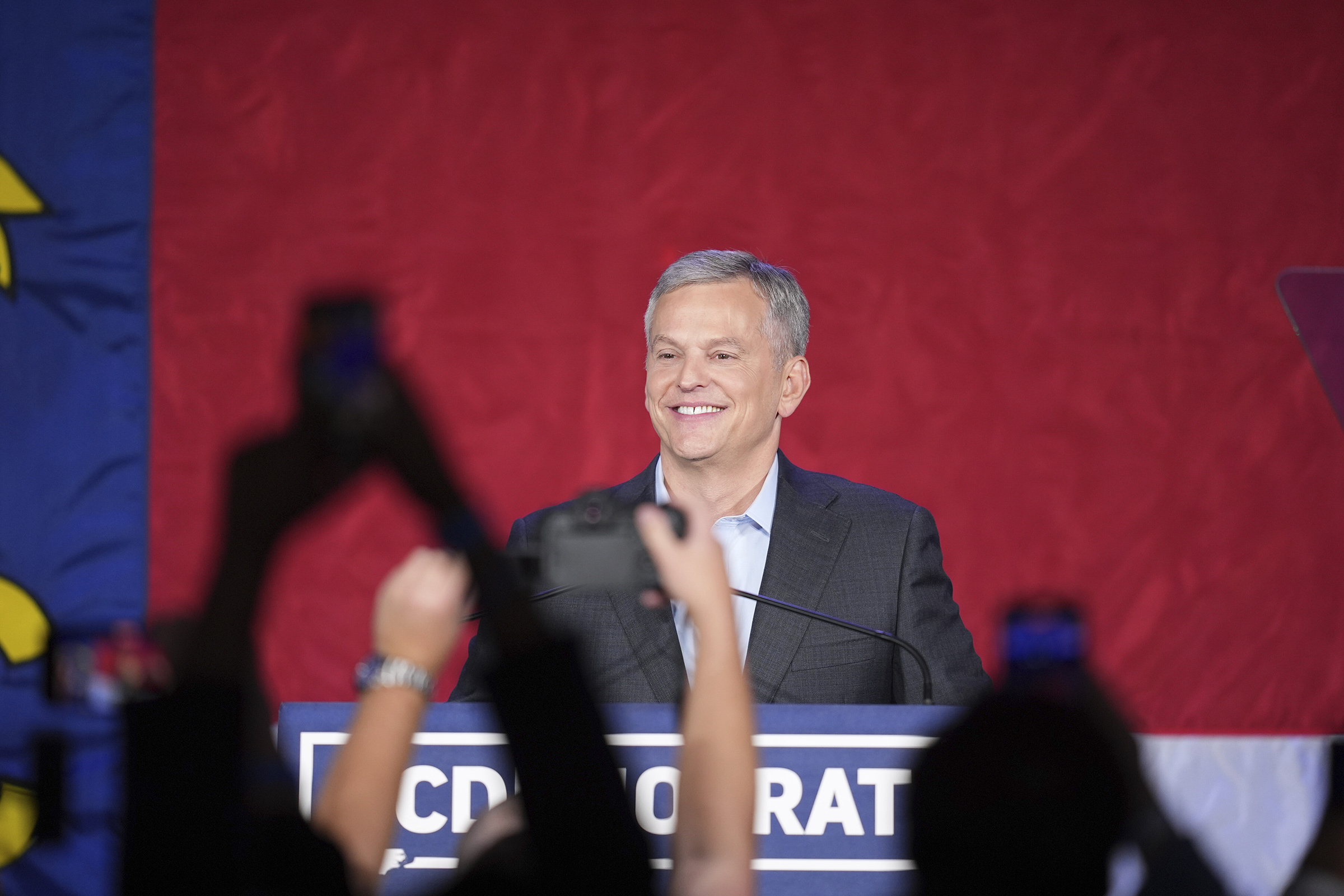 Democratic North Carolina gubernatorial candidate Attorney General Josh Stein smiles during an election night watch party in Raleigh, N.C., on Nov. 5, 2024.