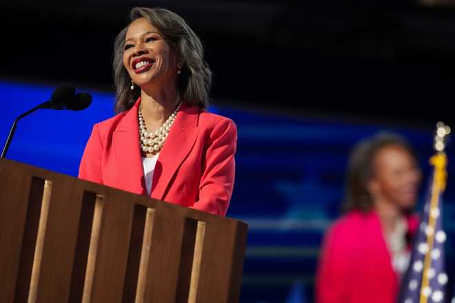 CHICAGO, ILLINOIS - AUGUST 21:  U.S. Rep. Lisa Blunt Rochester (D-DE) speaks on stage during the third day of the Democratic National Convention at the United Center on August 21, 2024 in Chicago, Illinois. Delegates, politicians, and Democratic Party supporters are in Chicago for the convention, concluding with current Vice President Kamala Harris accepting her party&apos;s presidential nomination. The DNC takes place from August 19-22.   (Photo by Andrew Harnik/Getty Images)