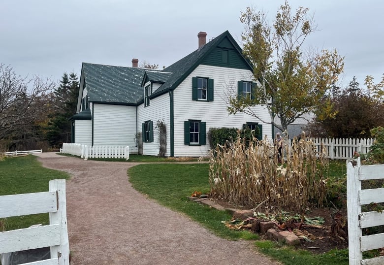 Green Gables house on a grey day in the fall.