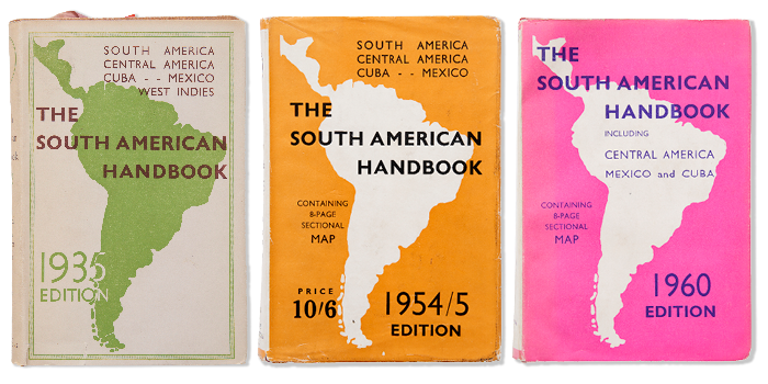 Book covers of old editions of ‘The South American Handbook’