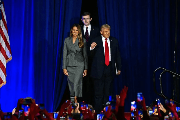 Trump was joined on stage by his wife Melania and son Barron after delivering his victory speech