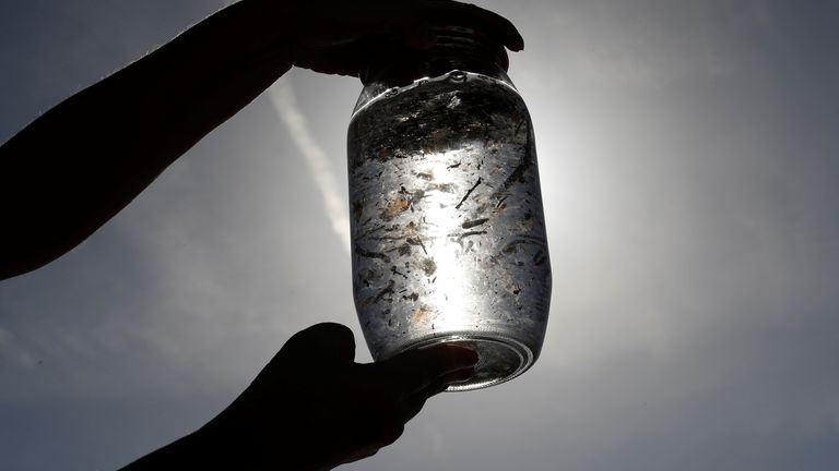 A sample of Mediterranean Sea water containing plastics