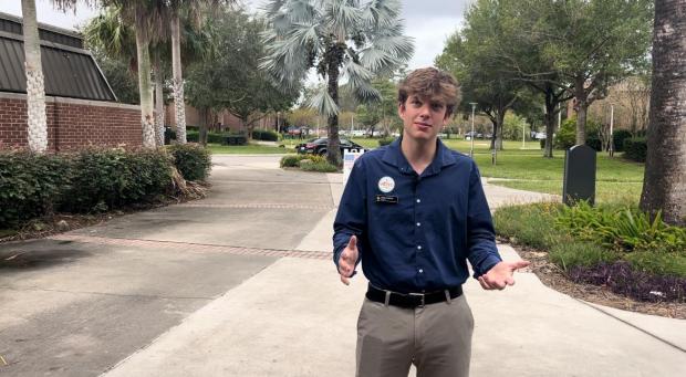 James Kapinos, a first-time voter at the University of Central Florida, came out to make his voice heard. Being 18 years old, Kapinos explained how voting for the first time is a pivotal point in his life. (Sarah Lynott/Special to the Orlando Sentinel)