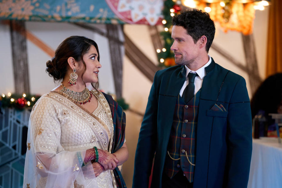 Anuja Joshi and Benjamin Hollingsworth star in Hallmark's Christmas With the Singhs.