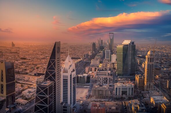 Kingdom of Saudi Arabia Landscape at night - Riyadh Tower Kingdom Center - Kingdom Tower - Riyadh skyline - Riyadh at night