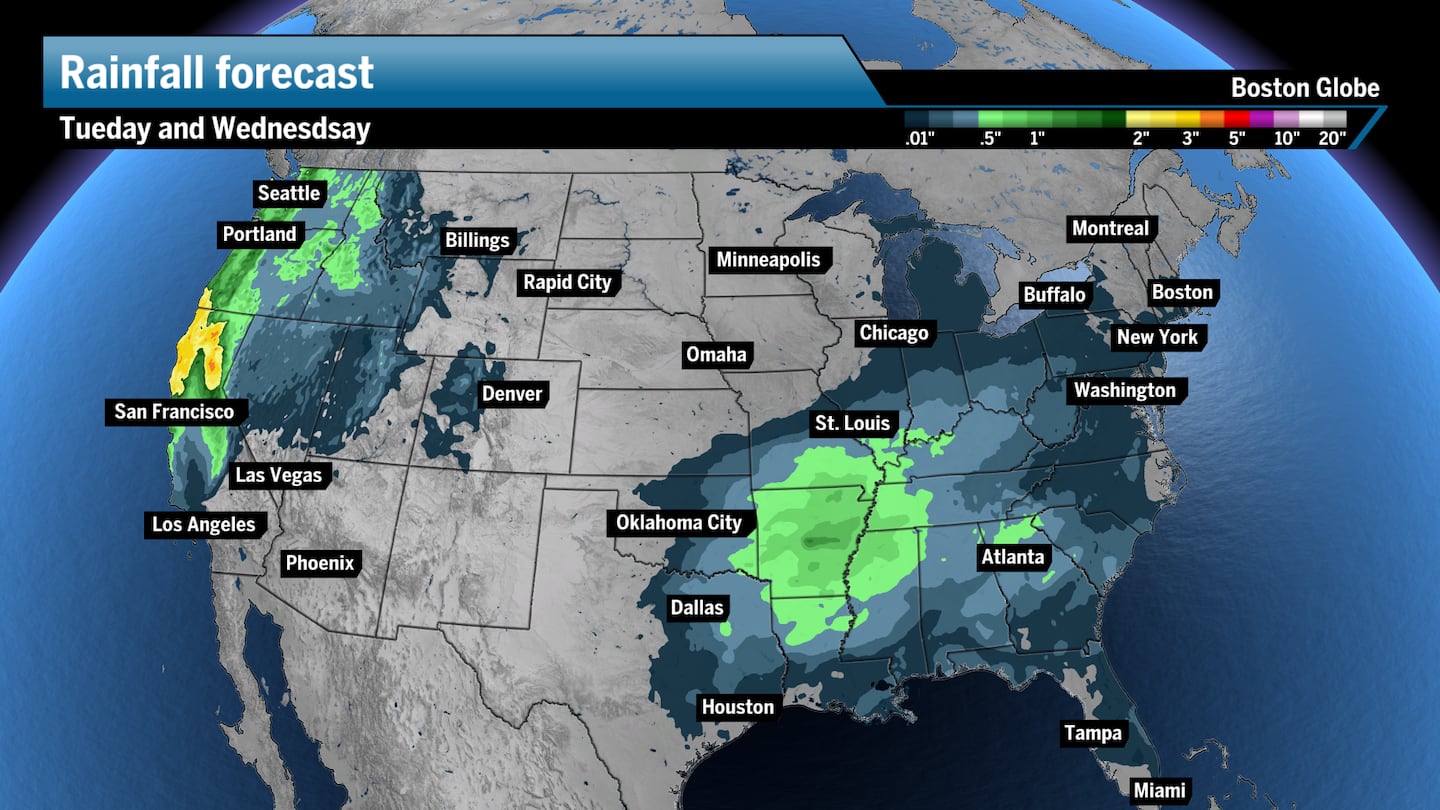 Here's a peek at where it can rain on Christmas Eve and Day across the country.