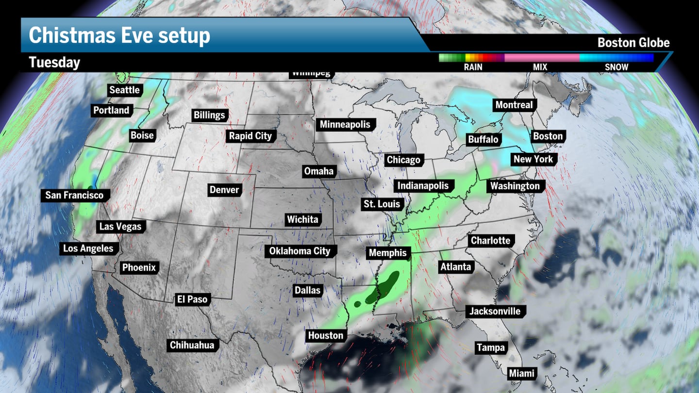 A look at the forecast across the country on Tuesday, Christmas Eve. 