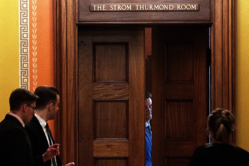 Matt Gaetz looks out of The Strom Thurmond Room where he met with Republican members of the Senate Judiciary Committee at the U.S. Capitol in Washington on Nov. 20.