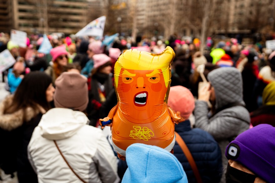 Thousands gather to protest Donald Trump’s inauguration as the 47th president of the United States and other related issues during the People’s March on Saturday, Jan. 18, 2025, in Washington D.C.