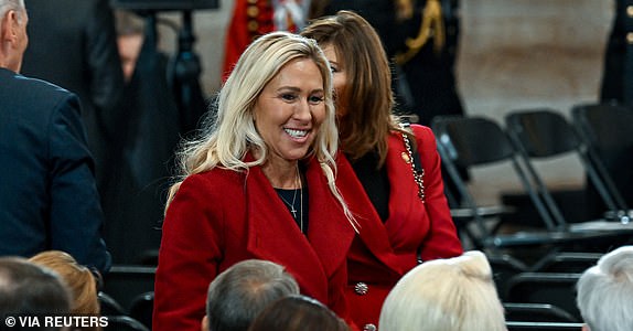 Representative Marjorie Taylor Greene of Georgia arrives before the inauguration of Donald Trump as the 47th president of the United States takes place inside the Capitol Rotunda of the U.S. Capitol building in Washington, D.C., Monday, January 20, 2025. It is the 60th U.S. presidential inauguration and the second non-consecutive inauguration of Trump as U.S. president.  Kenny Holston/Pool via REUTERS