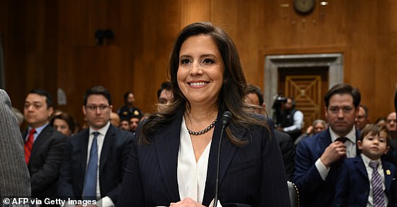 US Representative Elise Stefanik, Republican from New York, takes her seat as she arrives for a Senate Foreign Relations Committee hearing on her nomination to be Ambassador to the United Nations, on Capitol Hill in Washington, DC, January 21, 2025. (Photo by SAUL LOEB / AFP) (Photo by SAUL LOEB/AFP via Getty Images)