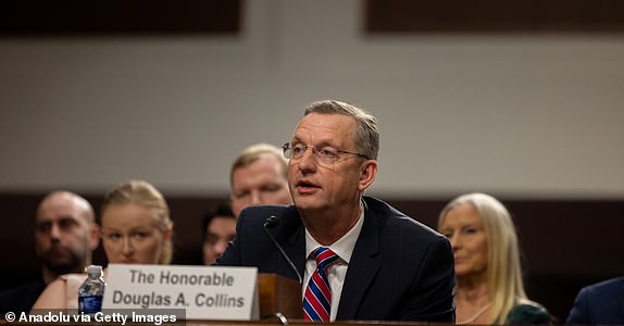 WASHINGTON, DC, UNITED STATES - JANUARY 21: Former Congressman Doug Collins, nominee for Secretary of Veteran Affairs, speaks at his confirmation hearing in front of the Senate's Veterans Affairs Committee in Washington, DC, United States on January 21, 2025. (Photo by Nathan Posner/Anadolu via Getty Images)