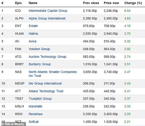 Top 15 rising FTSE 350 firms 22012024