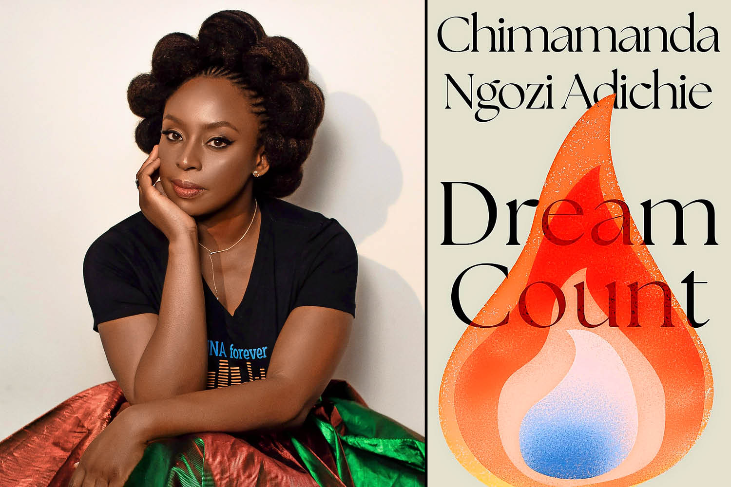 Chimamanda Ngozi Adichie's *Dream Count* book cover and author photo.