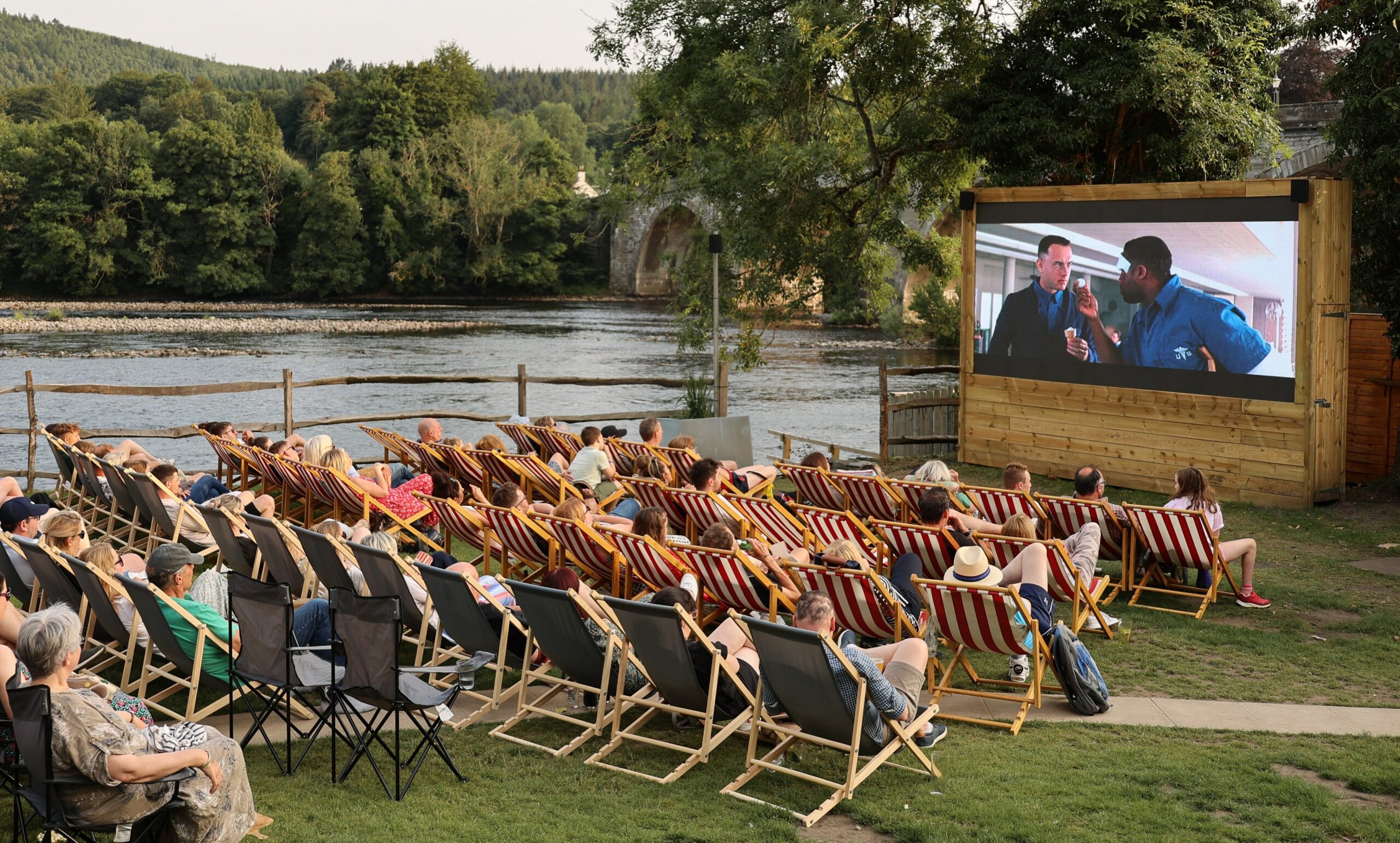 Outdoor movie screening at The Taybank in Dunkeld, Perthshire.