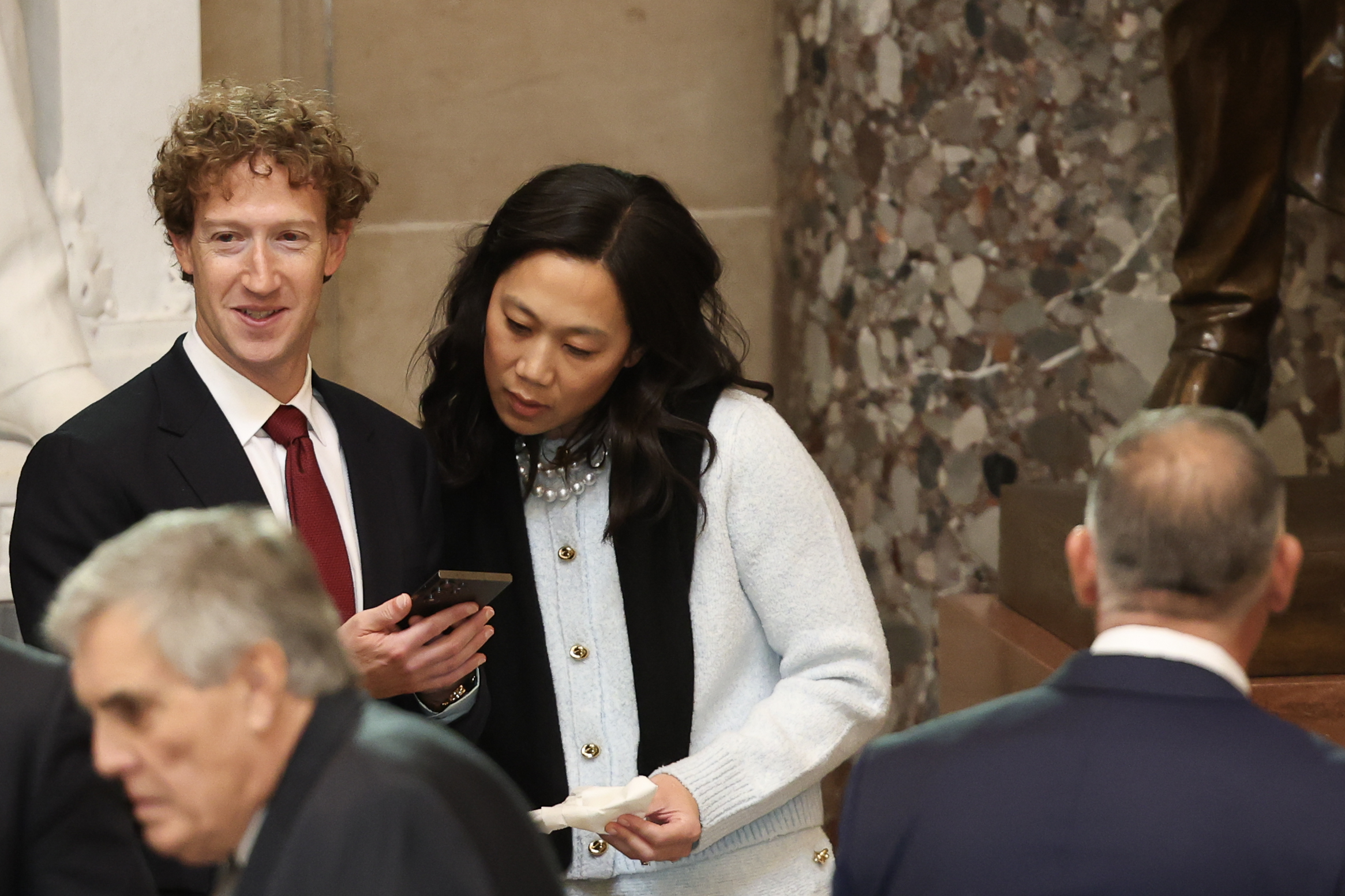 Mark Zuckerberg and Priscilla Chan at Donald Trump's presidential inauguration.