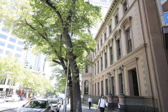 The Melbourne Club on a leafy section of Collins Street.