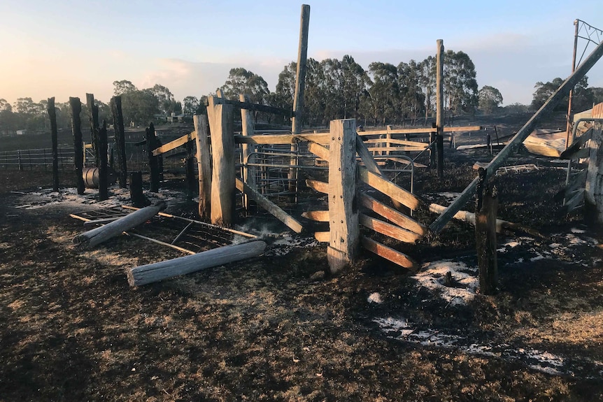 A burned wooden fence