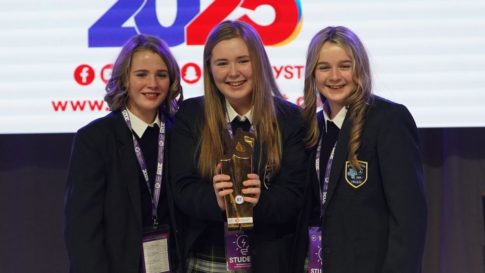 Winner of the BT Young Scientist and Technology competition are Kerry sisters Laoise (12), Ciara (17), Saoirse (15)