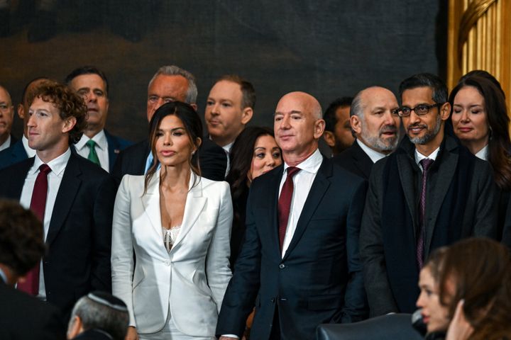 Meta CEO Mark Zuckerberg, Lauren Sanchez, Amazon founder Jeff Bezos and Google CEO Sundar Pichai attend the inauguration of U.S. President-elect Donald Trump in the U.S. Capitol Rotunda on Jan. 20 in Washington, D.C.