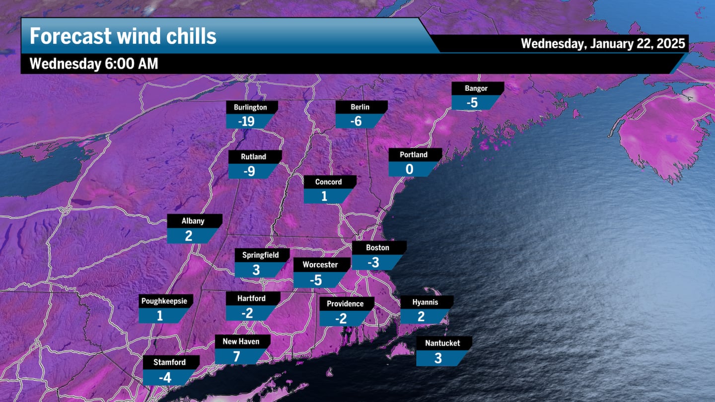 Wind chills will be in the negatives for many during Wednesday morning's commute.