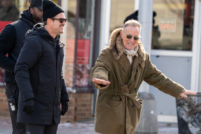 Bruce Springsteen attends the filming of the Bruce Springsteen movie Deliver Me from Nowhere in Freehold, NJ Friday, January 10, 2025. Both Jeremy Allen White and Bruce Springsteen were on set.