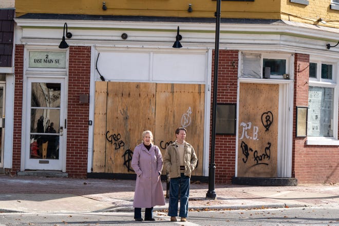 Actors take their mark during the filming of the Bruce Springsteen movie Deliver Me from Nowhere in Freehold, NJ Friday, January 10, 2025. Both Jeremy Allen White and Bruce Springsteen were on set.