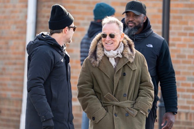 Bruce Springsteen attends the filming of the Bruce Springsteen movie Deliver Me from Nowhere in Freehold, NJ Friday, January 10, 2025. Both Jeremy Allen White and Bruce Springsteen were on set.