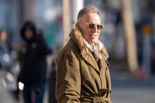 Bruce Springsteen attends the filming of the Bruce Springsteen movie Deliver Me from Nowhere in Freehold, NJ Friday, January 10, 2025. Both Jeremy Allen White and Bruce Springsteen were on set.