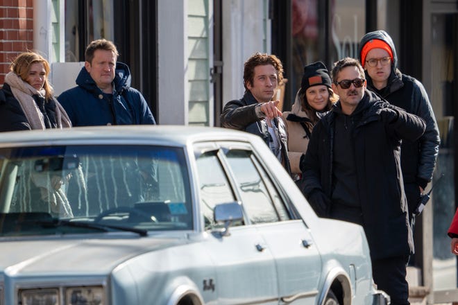 Jeremy Allen White prepares to film a scene for the Bruce Springsteen movie Deliver Me from Nowhere in Freehold, NJ Friday, January 10, 2025. Both Jeremy Allen White and Bruce Springsteen were on set.